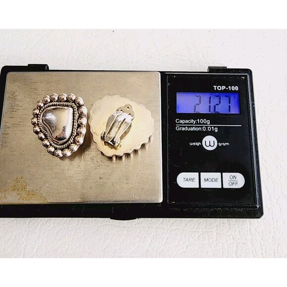 Taxco Mexico 925 Sterling Beaded Edge Heart Clip On Earrings 1" 21g - Picture 7 of 7